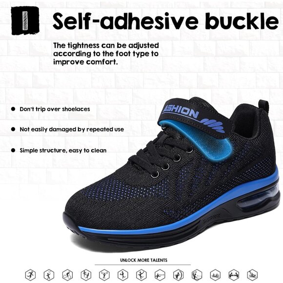 Kids 3208-black Blue Running Breathable Lightweight Non Slip Comfortable Sneaker - Picture 6 of 7